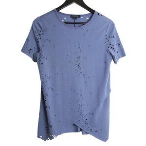 Twenty Distressed Asymmetrical Wrap Front Short Sleeve Shirt Blue Size Small